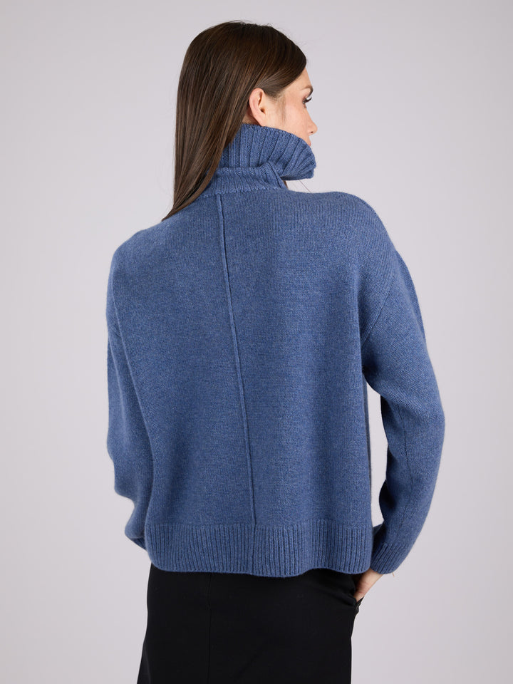 Cashmere ribbed knit half-zip sweater with a high collar #BLUE