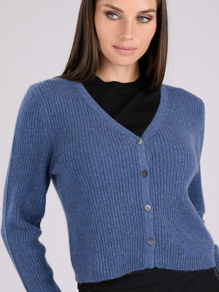 Cashmere light weight ribbed knit cropped cardigan #BLUE