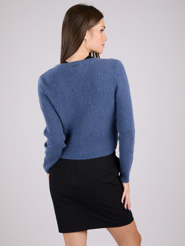 Cashmere light weight ribbed knit cropped cardigan #BLUE