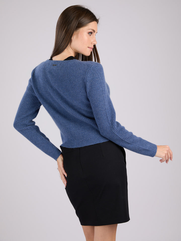 Cashmere light weight ribbed knit cropped cardigan #BLUE
