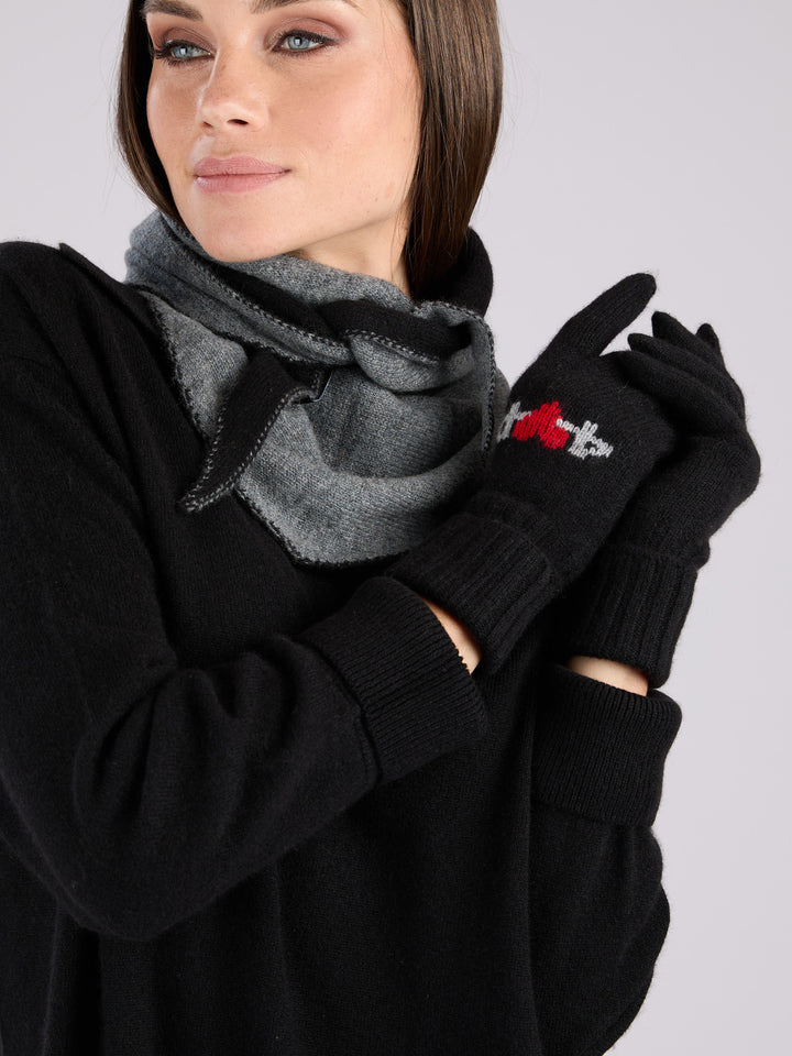 Cashmere gloves with intarsia and ribbed cuffs #BLACK