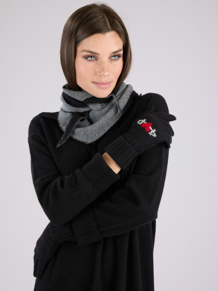 Cashmere gloves with intarsia and ribbed cuffs #BLACK