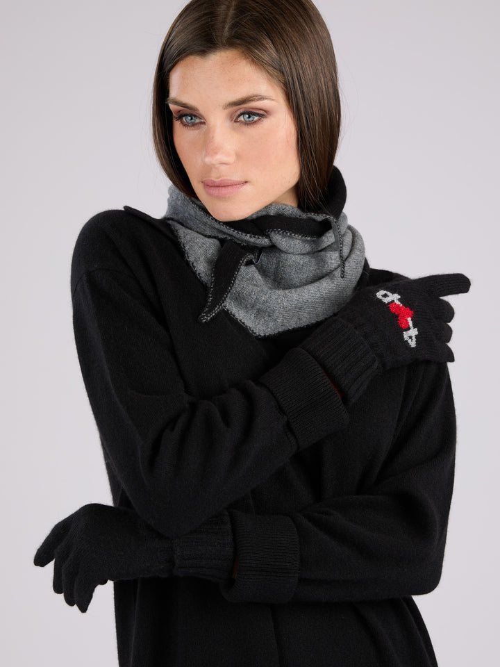 Cashmere gloves with intarsia and ribbed cuffs #BLACK