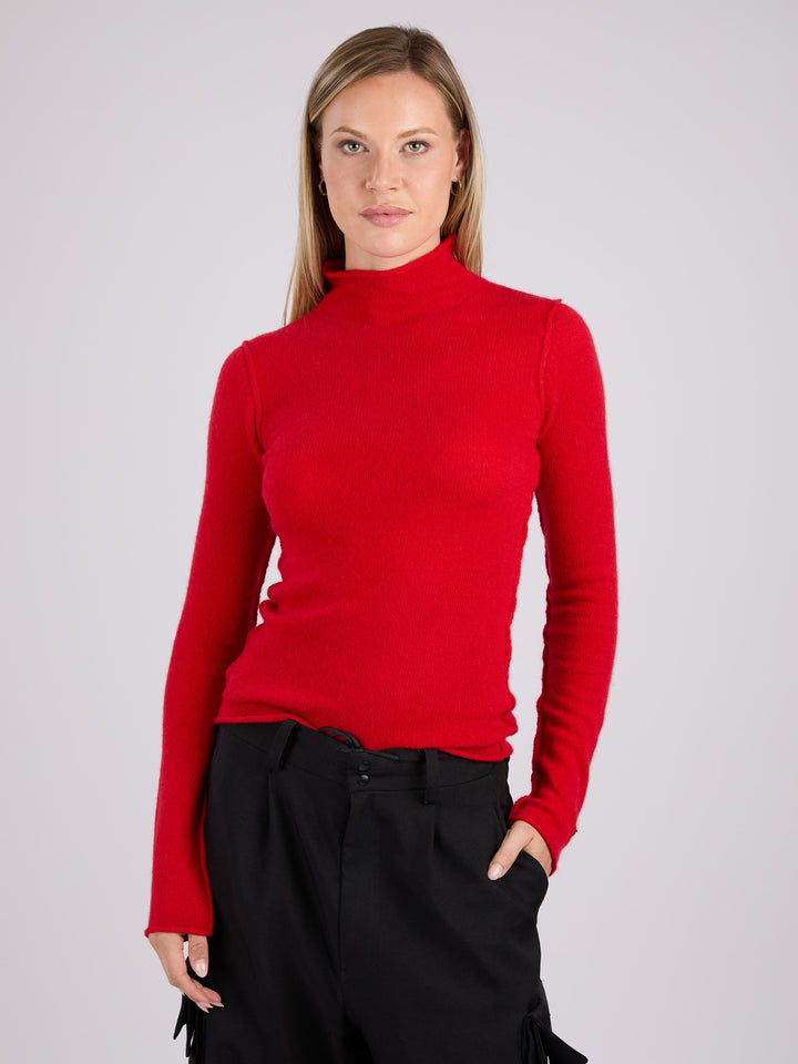 Cashmere mock neck light weight sweater #RED