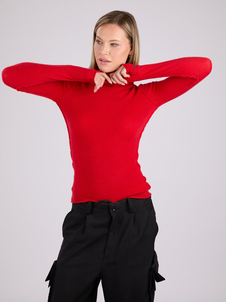 Cashmere mock neck light weight sweater #RED