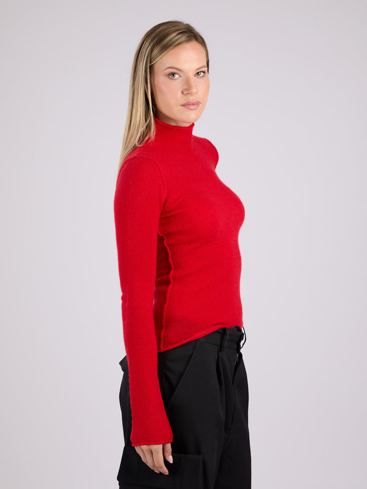 Cashmere mock neck light weight sweater #RED