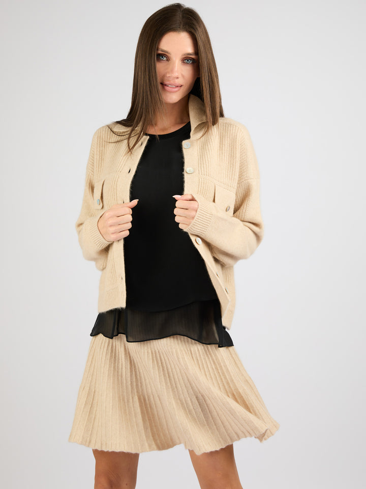 Cashmere Short A-Line Ribbed Skirt #OAT