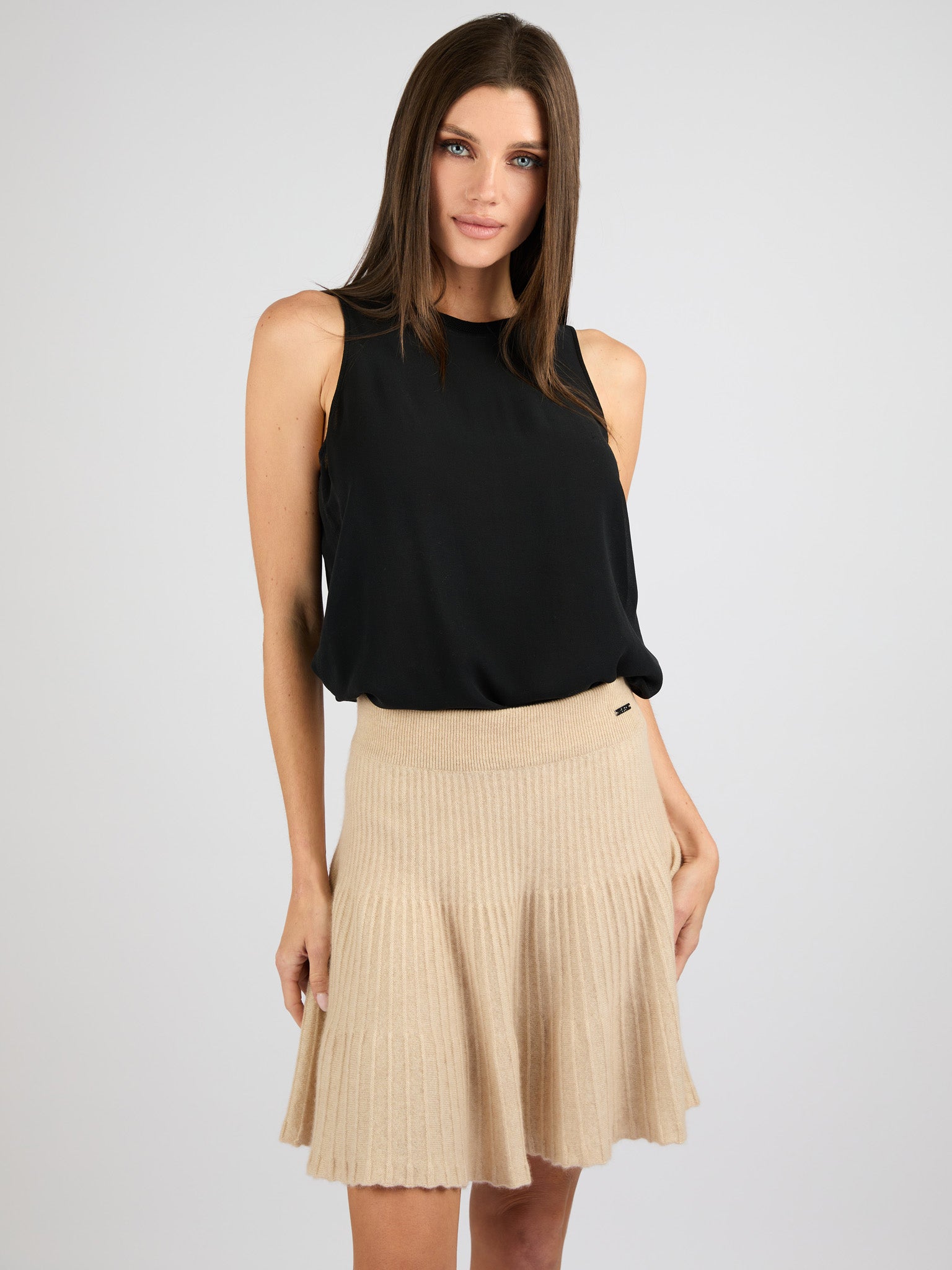 Cashmere Short A-Line Ribbed Skirt