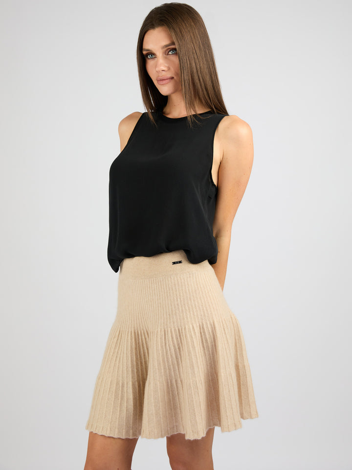 Cashmere Short A-Line Ribbed Skirt #OAT