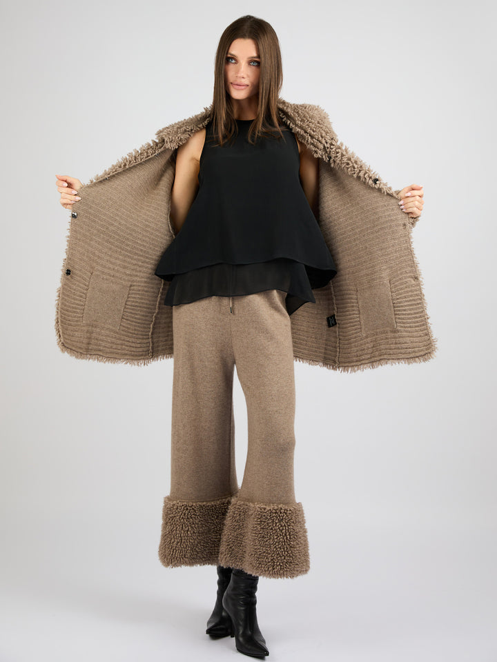 Cashmere Pants with Bottom Detail #FAWN