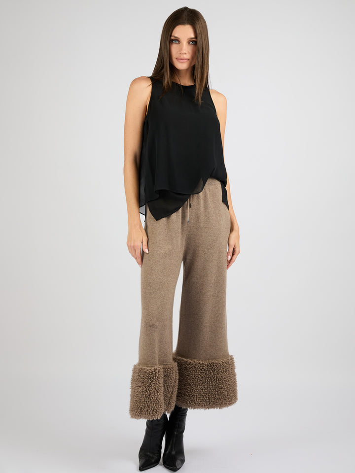 Cashmere Pants with Bottom Detail #FAWN