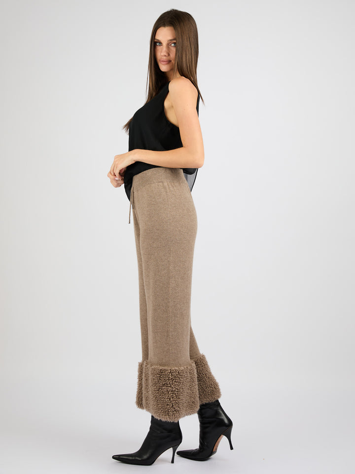 Cashmere Pants with Bottom Detail #FAWN