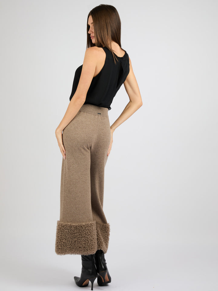 Cashmere Pants with Bottom Detail #FAWN