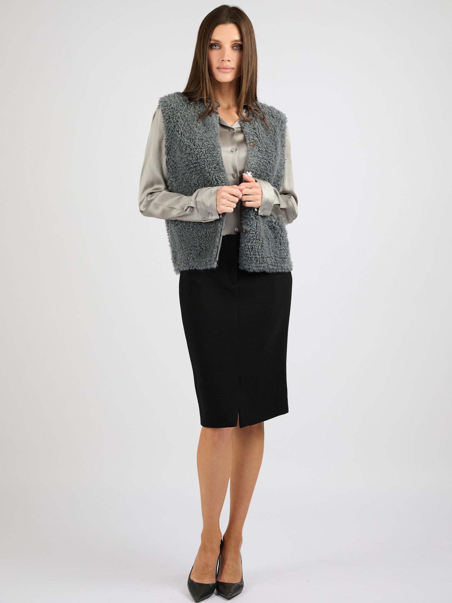 Cashmere Vest with a Textured Fur Effect