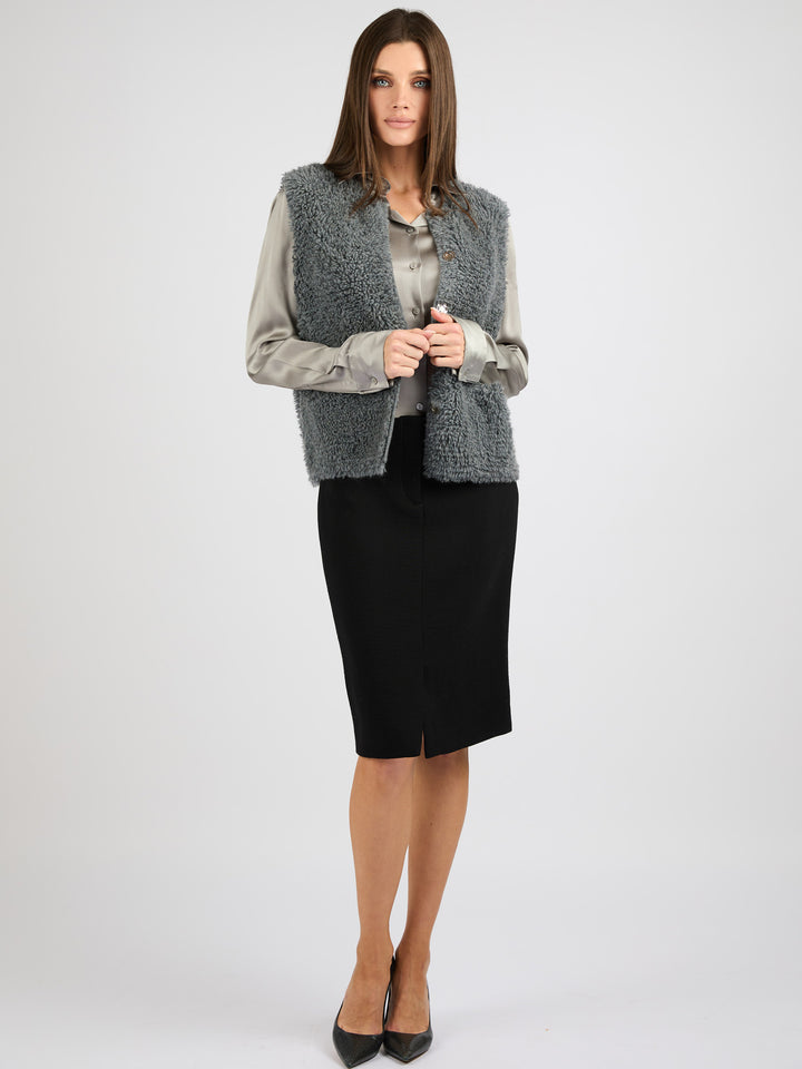 Cashmere Vest with a Textured Fur Effect #SMOKE