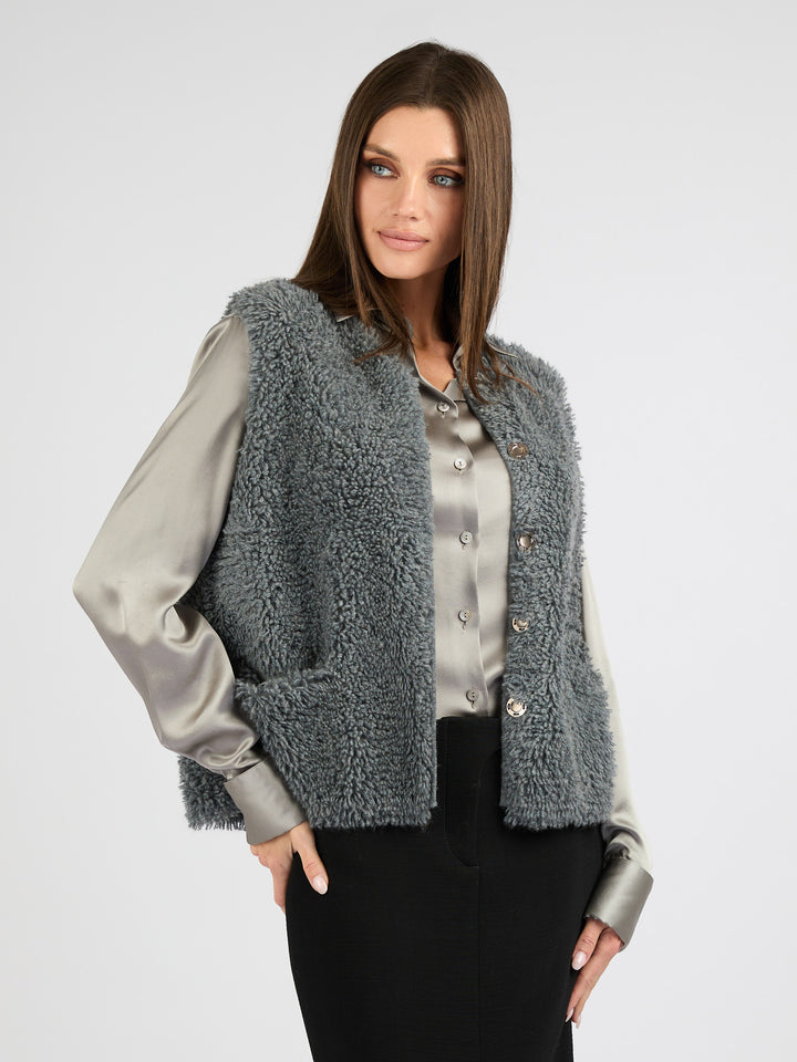 Cashmere Vest with a Textured Fur Effect #SMOKE