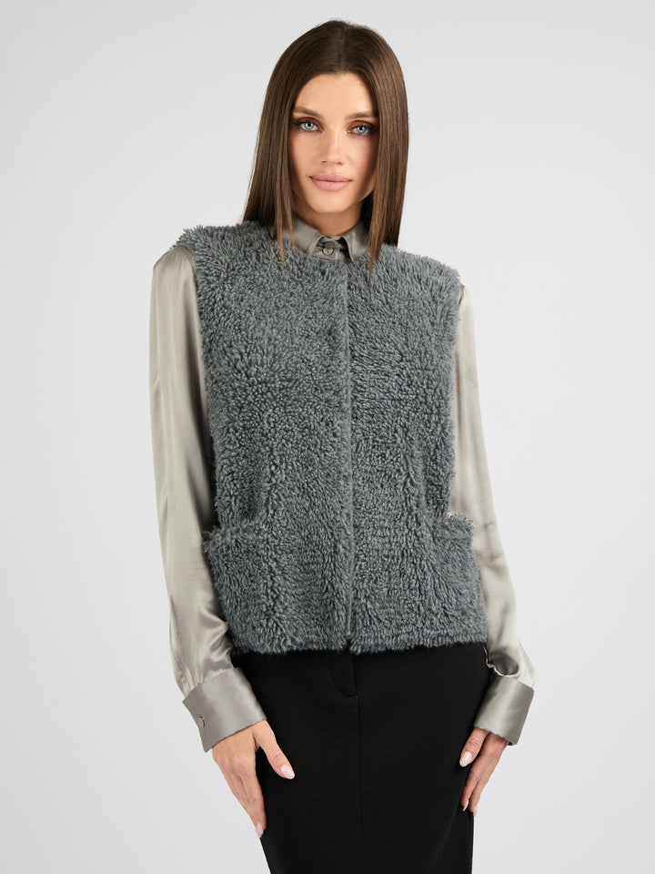 Cashmere Vest with a Textured Fur Effect #SMOKE