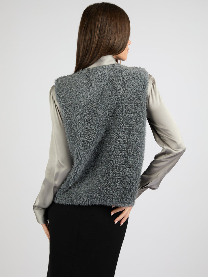 Cashmere Vest with a Textured Fur Effect #SMOKE