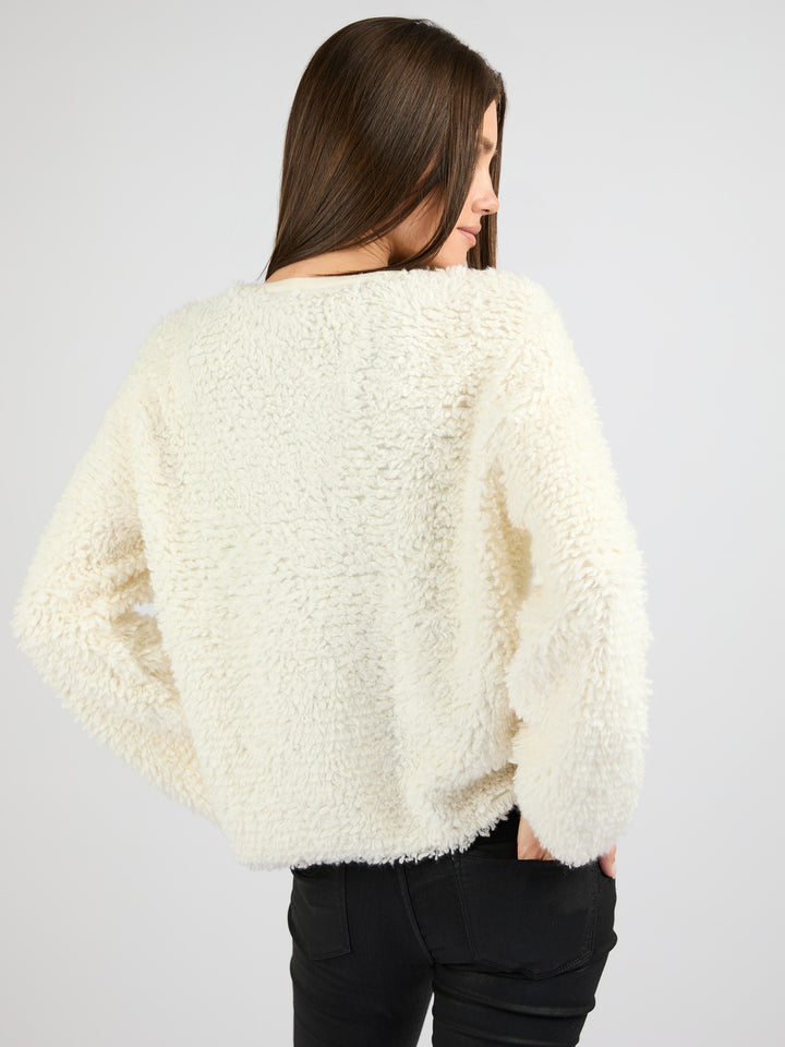 Classic Cashmere Cardigan with a Textured Fur Effect #PEARL