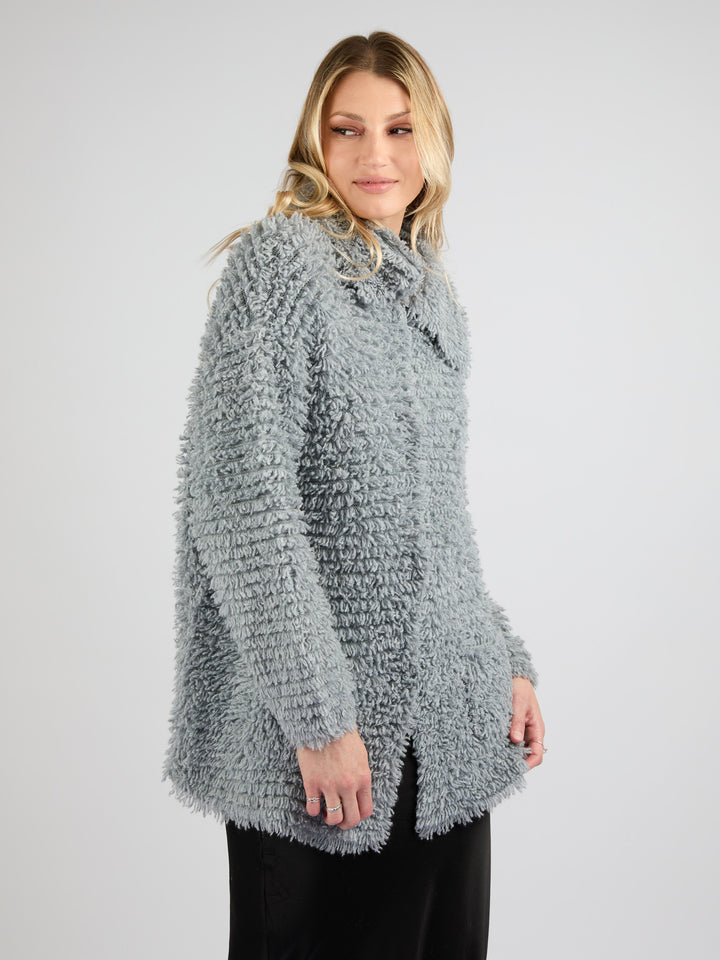 Modern Coat Knitted in Cashmere with a textured fur effect #SOFT GREY