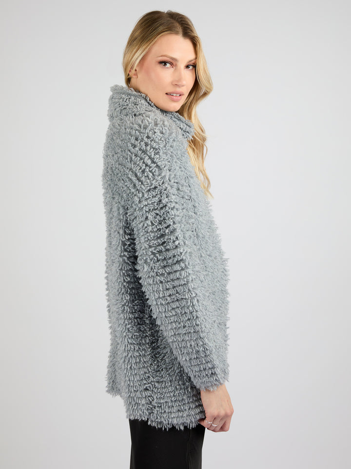 Modern Coat Knitted in Cashmere with a textured fur effect #SOFT GREY