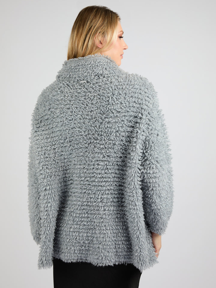 Modern Coat Knitted in Cashmere with a textured fur effect #SOFT GREY