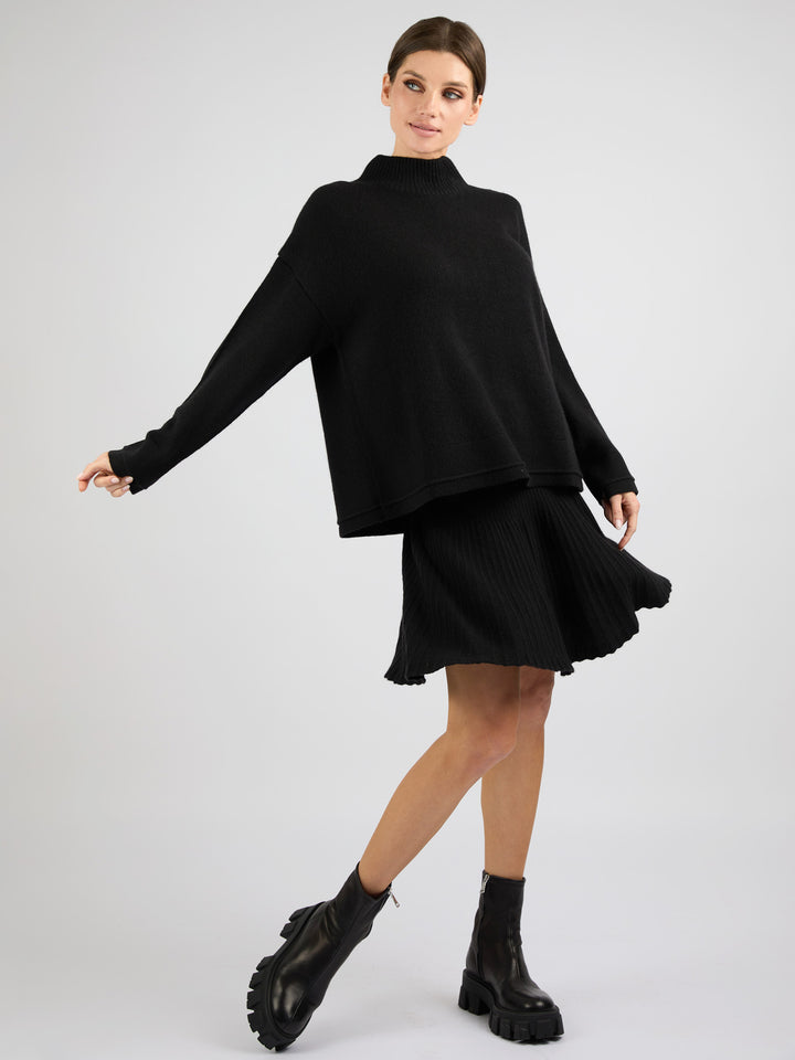 Cashmere Short A-Line Ribbed Skirt #BLACK