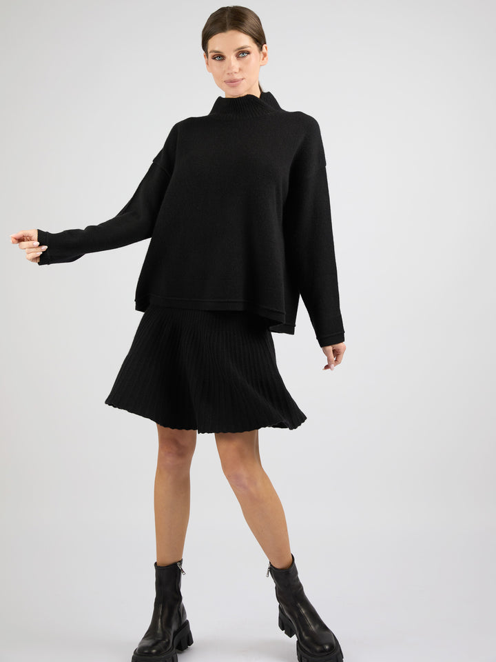Women Split Neck Cashmere sweater #BLACK