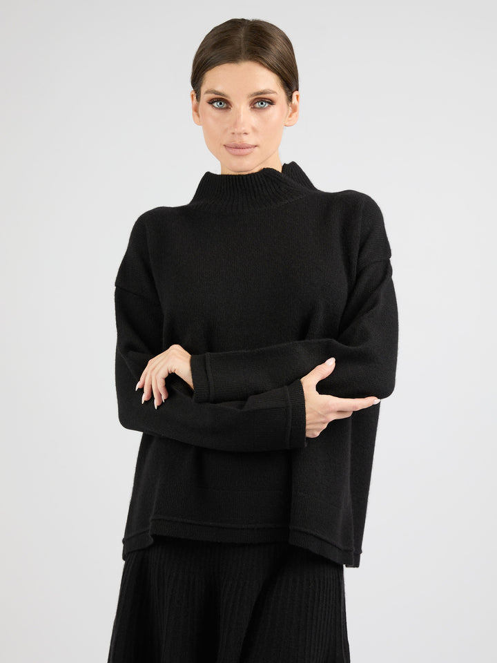 Women Split Neck Cashmere sweater #BLACK
