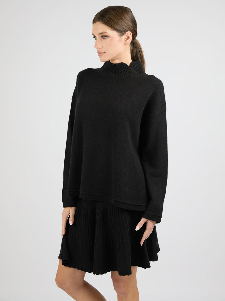 Women Split Neck Cashmere sweater #BLACK