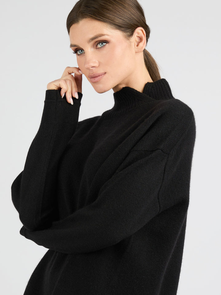 Women Split Neck Cashmere sweater #BLACK