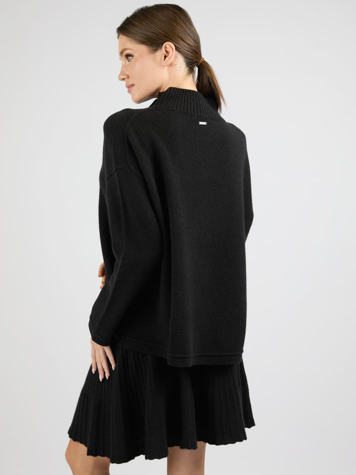 Women Split Neck Cashmere sweater #BLACK