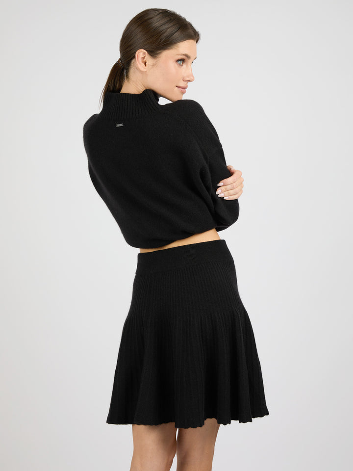 Cashmere Short A-Line Ribbed Skirt #BLACK