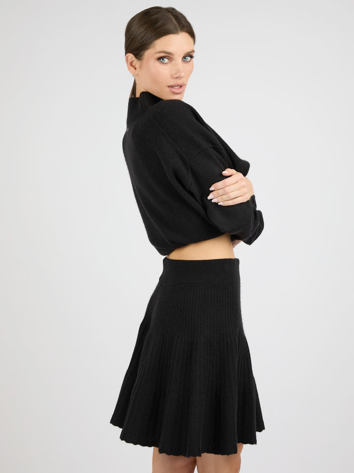 Cashmere Short A-Line Ribbed Skirt #BLACK 