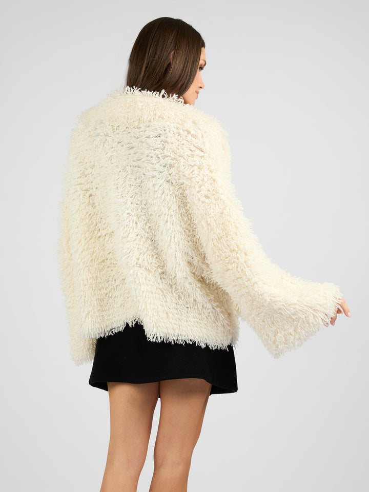 Cropped Cashmere Coat with Camp Collar and Textured Fur Effect #PEARL