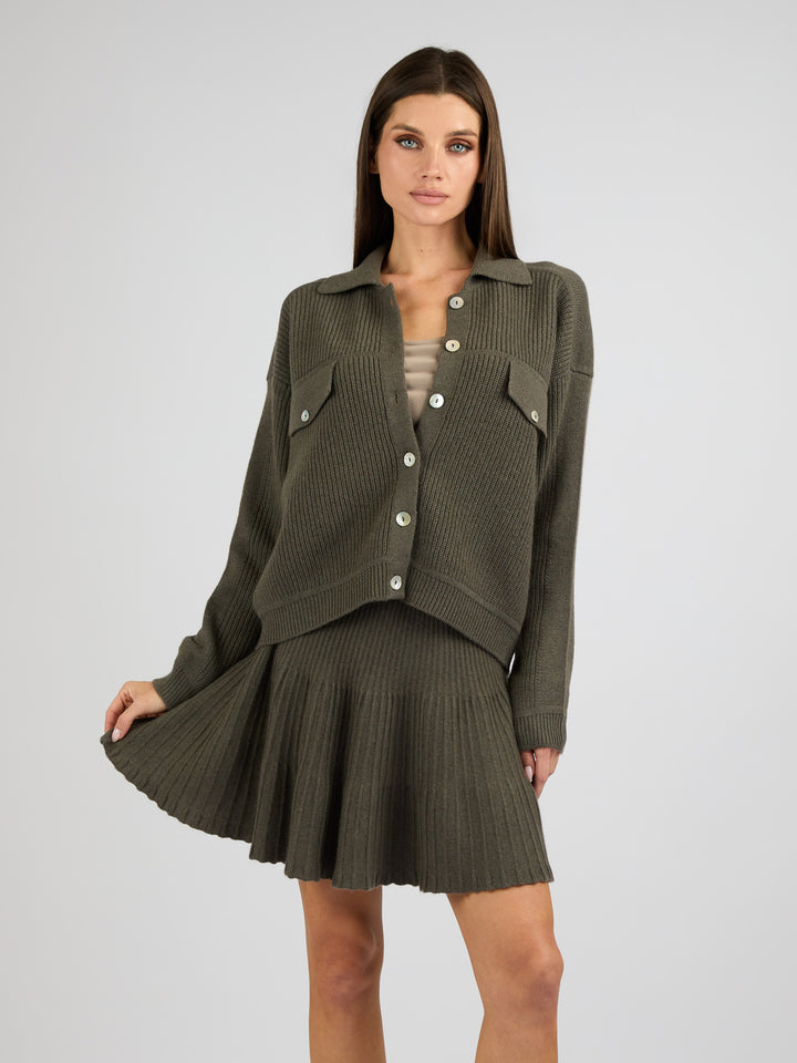 Cashmere Short A-Line Ribbed Skirt #MOSS