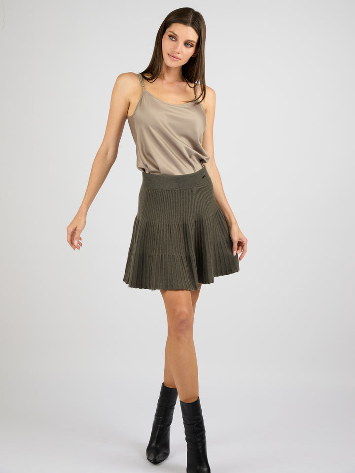 Cashmere Short A-Line Ribbed Skirt #MOSS