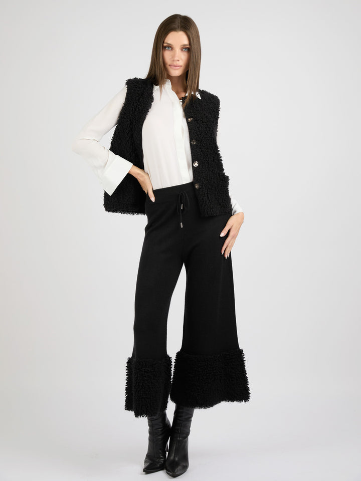 Cashmere Pants with Bottom Detail #BLACK