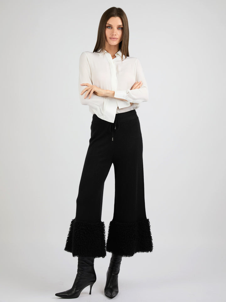 Cashmere Pants with Bottom Detail #BLACK