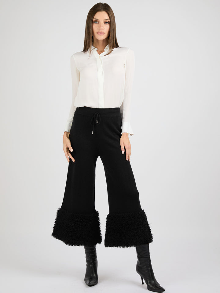 Cashmere Pants with Bottom Detail #BLACK