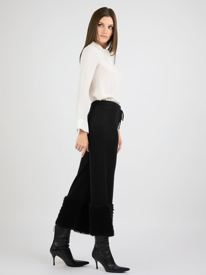 Cashmere Pants with Bottom Detail #BLACK