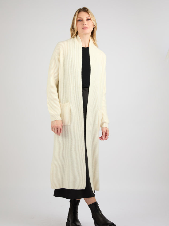 Long Ribbed Cashmere Open Cardigan