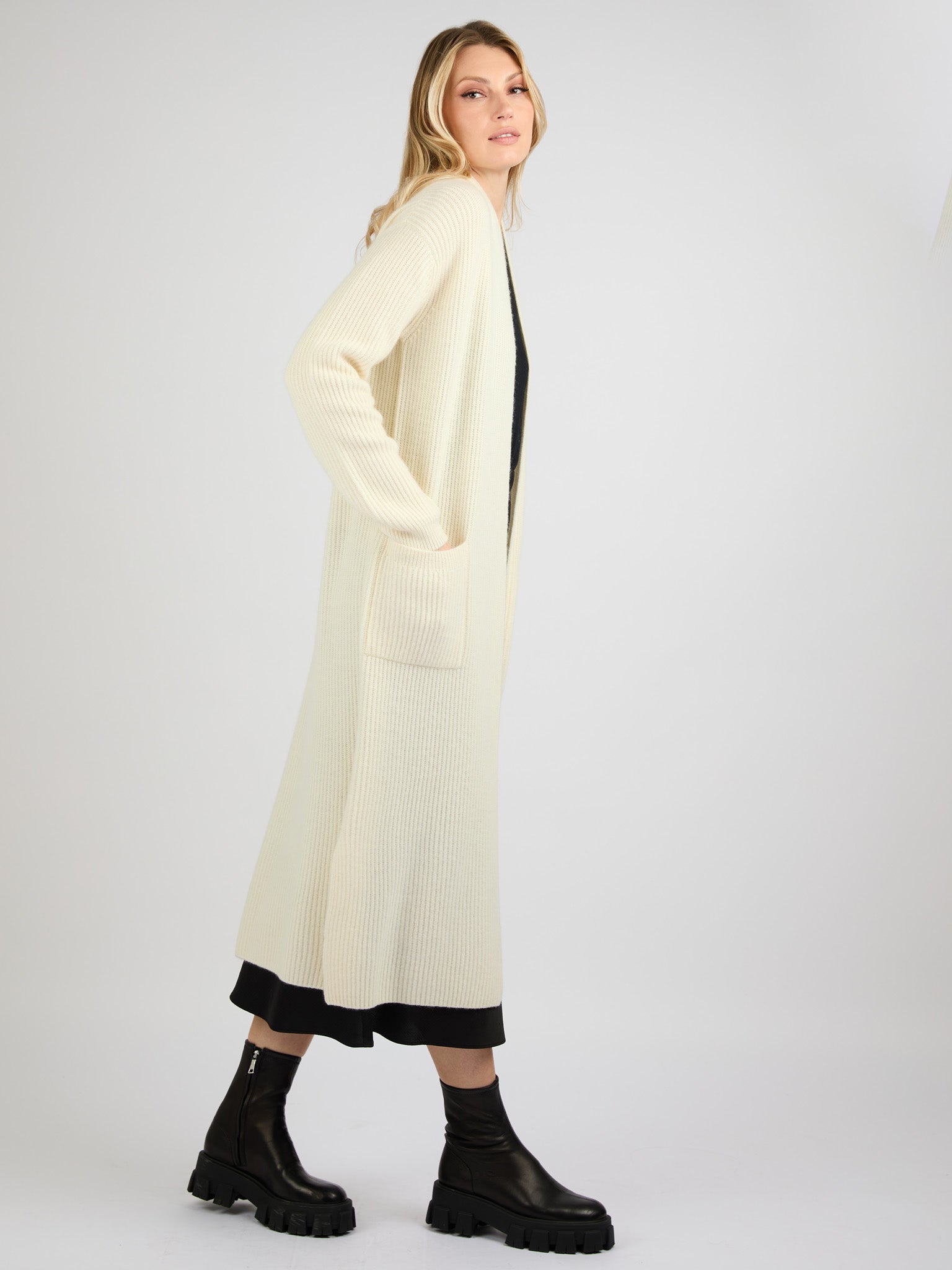 Long Ribbed Cashmere Open Cardigan