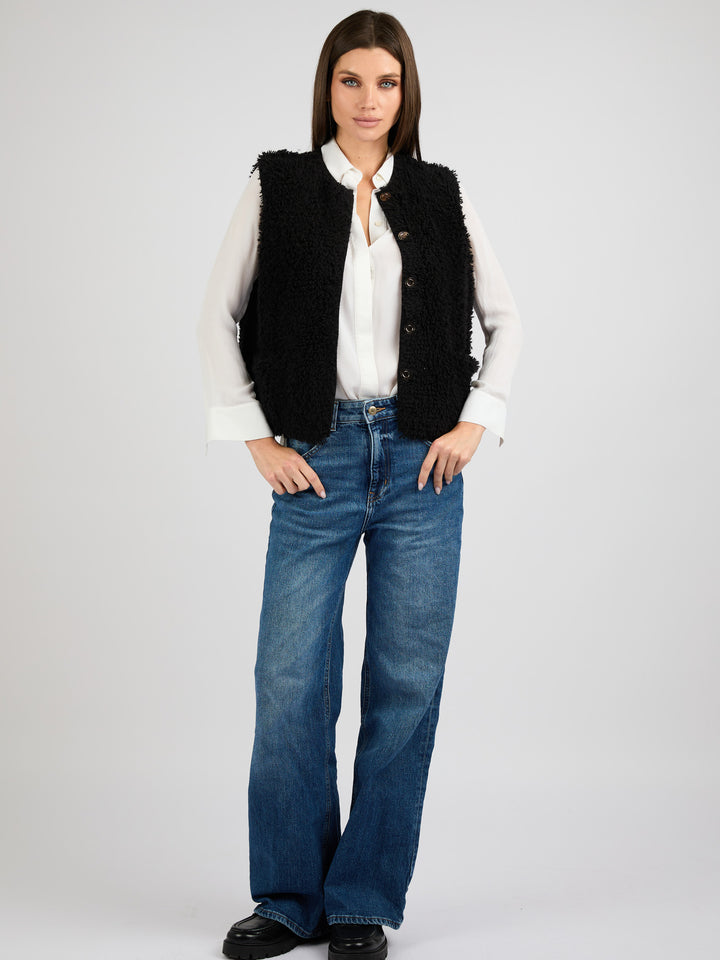 Cashmere Vest with a Textured Fur Effect #BLACK