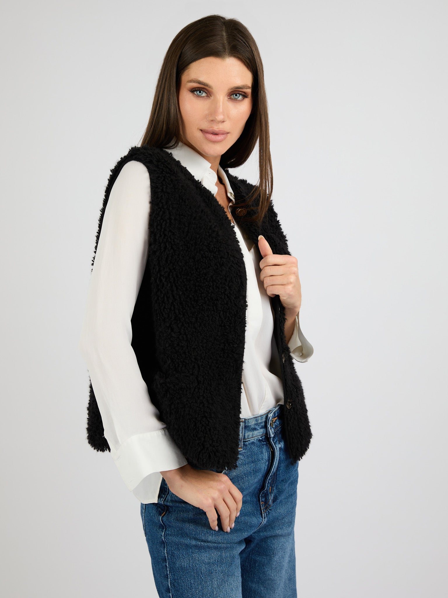 Cashmere Vest with a Textured Fur Effect