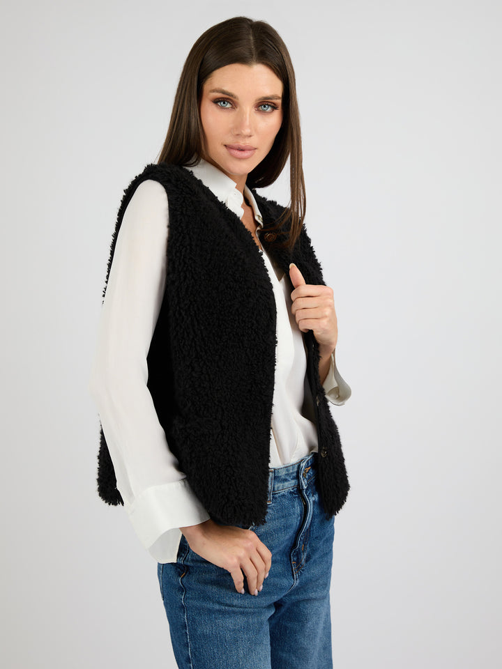 Cashmere Vest with a Textured Fur Effect #BLACK