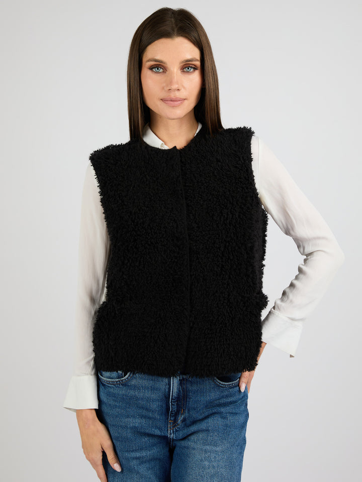 Cashmere Vest with a Textured Fur Effect #BLACK