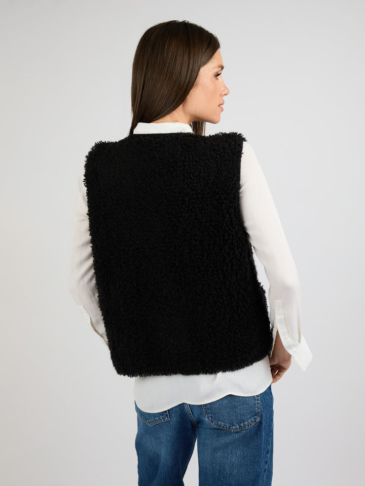 Cashmere Vest with a Textured Fur Effect #BLACK