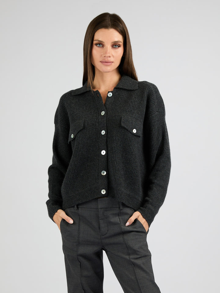 Cashmere with front button Jacket #CHARCOAL