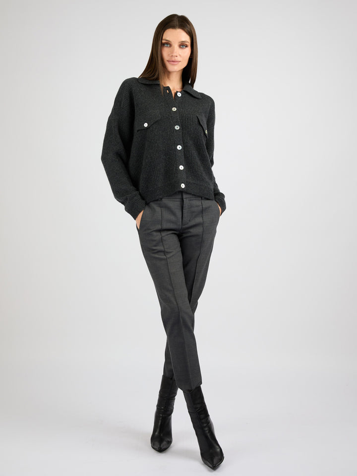 Cashmere with front button Jacket #CHARCOAL